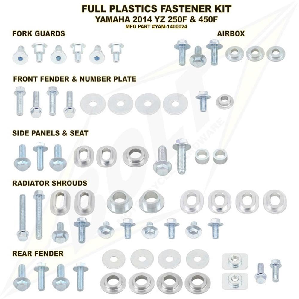 Bolt Hardware - Fastener/Bolt Kit - Plastics - YZF250 14-18, YZF450 14-17, WRF250 15-19, WRF450 16-18