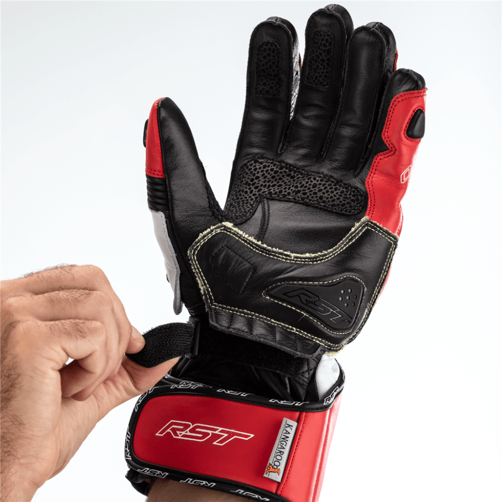 RST Motorcycle Race | Road Leather Gloves - Tractech Evo CE (Red/White/Black)