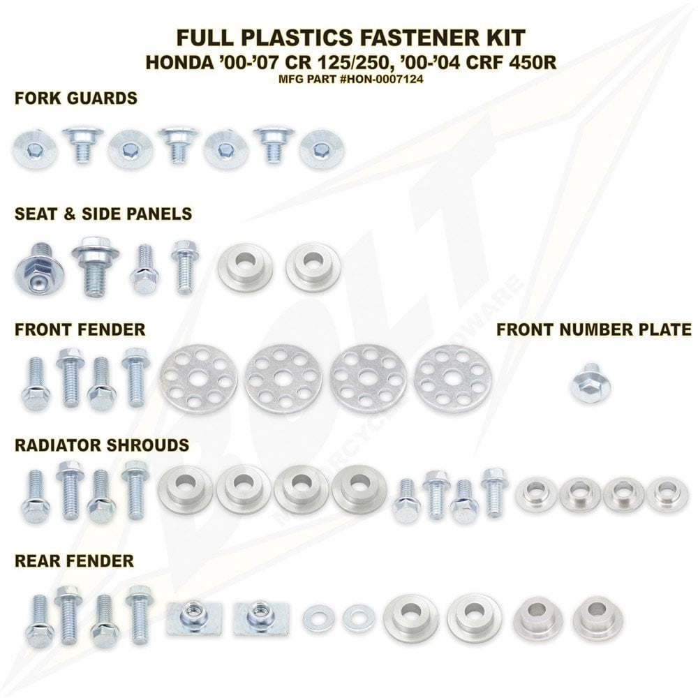 Bolt Hardware - Fastener/Bolt Kit - Plastics - CR125/250 00-07, CRF450 02-04