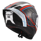 LS2 FF807 Dragon 6k Carbon SUBIC Motorcycle Road Helmet (White/Blue/Red)