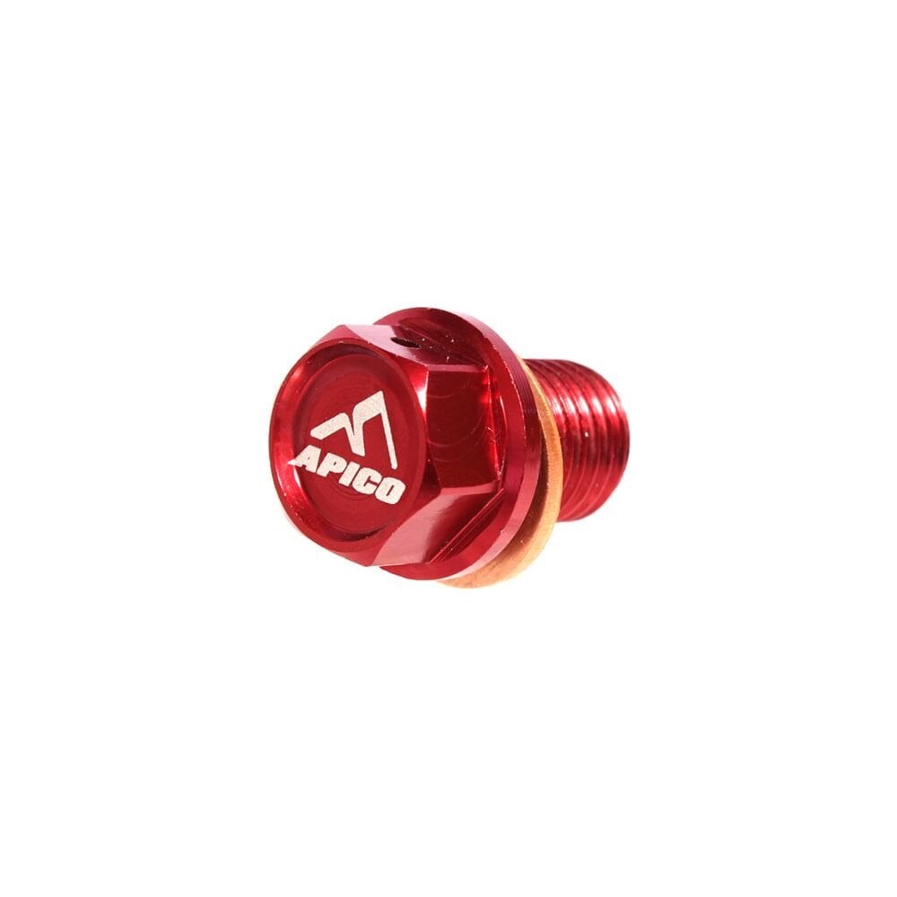 Apico - Magnetic Sump Plug w/Washer - M12 x 15mm x 1.5 - CR85 03-07, CR125/250 83-07, CR500 83-01, CRF250L 12-23, CRF1000L 16-17, XR250 95-07, XR400 96-04, XR600 90-00, XR650 00-06, YZ250 97-26, YZ250X 16-26, WR250R/X 07-18 - Red