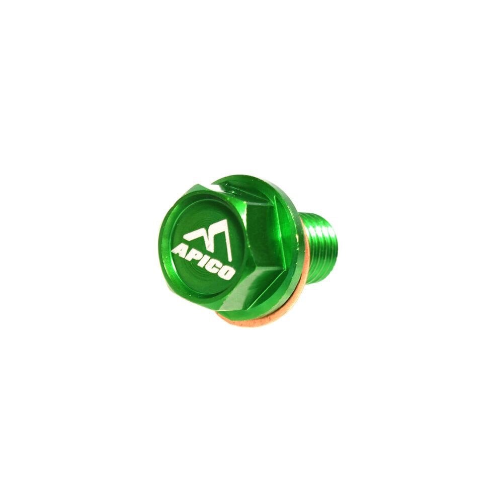 Apico - Magnetic Sump Plug w/Washer - M10 x 15mm x 1.5 - KX65 00-26, KX85/100/112 01-26, KX125/250 96-08, KXF250 04-20, KXF450 16-18 - Green