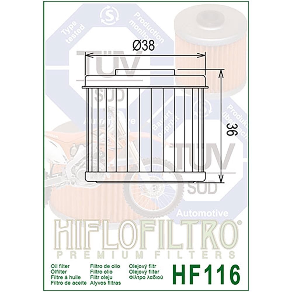 HiFlo Oil Filter - HF116 - CRF150 07-26, CRF250 04-26, CRF450 02-26, CRF250X 04-18, CRF250RX 19-26, CRF450X 02-17, CRF450RX 18-26, ATV TRX450 04-14