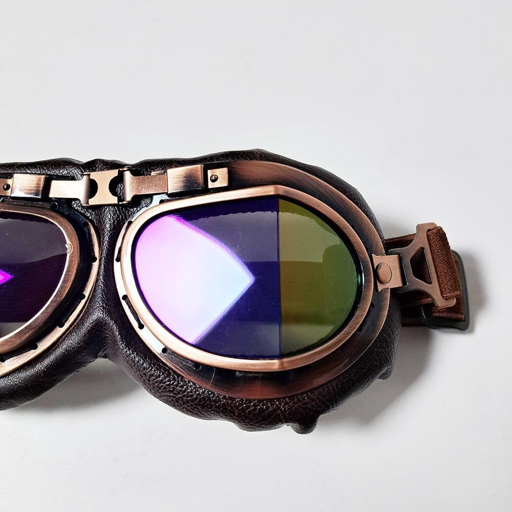 Bikers World (Goggles) Classic/Vintage Aviator Leather Version (Bronze/Brown)