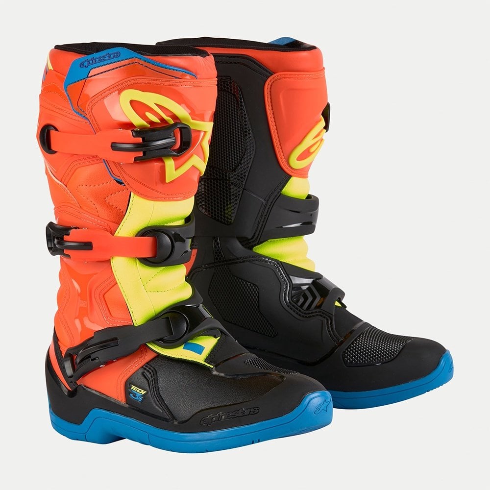 Alpinestars Youth MX Boots  - Tech 3S (Orange Fluo/Enamel Blue/Yellow Fluo)