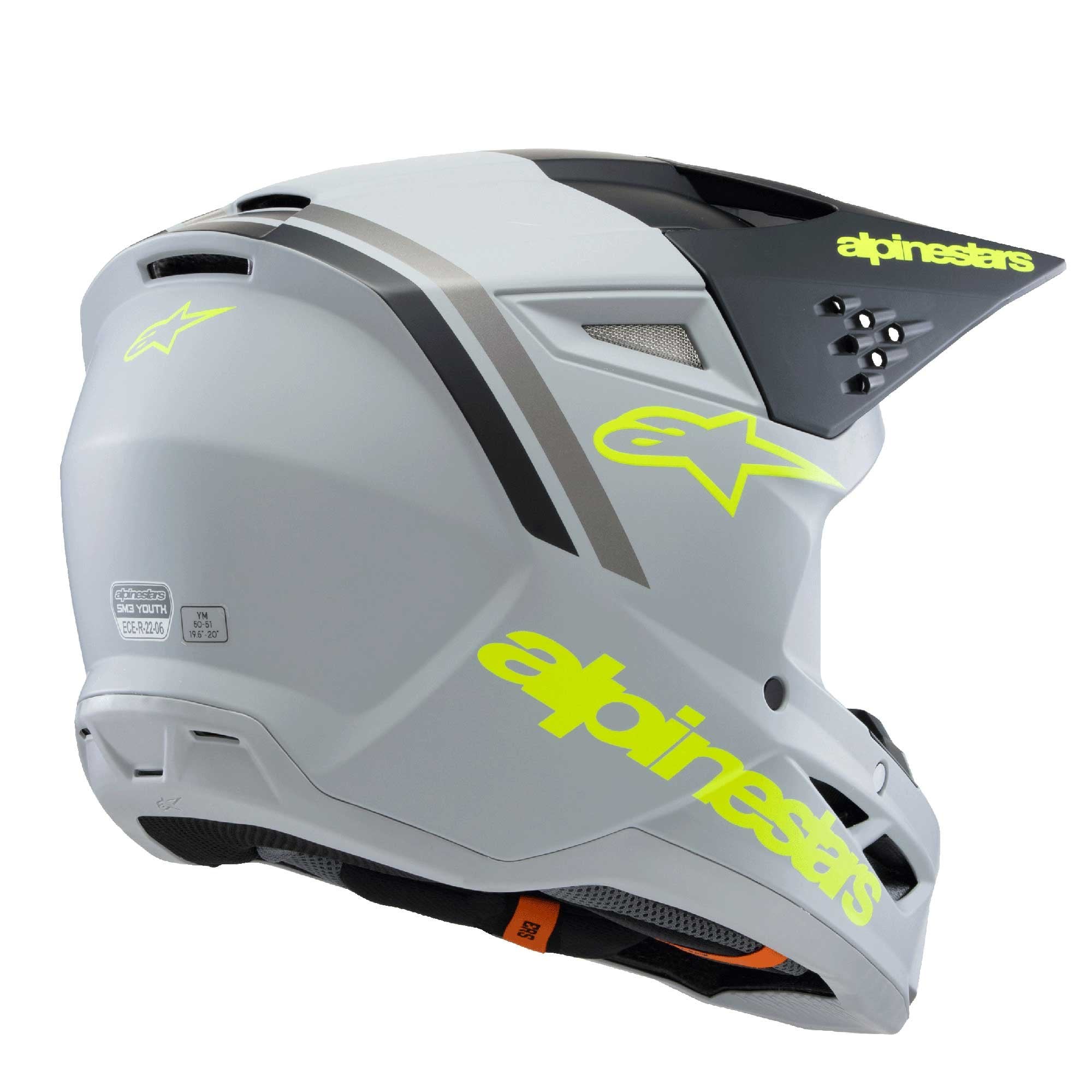Alpinestars (SALE) Youth Helmet - S-M3 Radium ECE06 (Grey/Black/Yellow Fluo Matt)