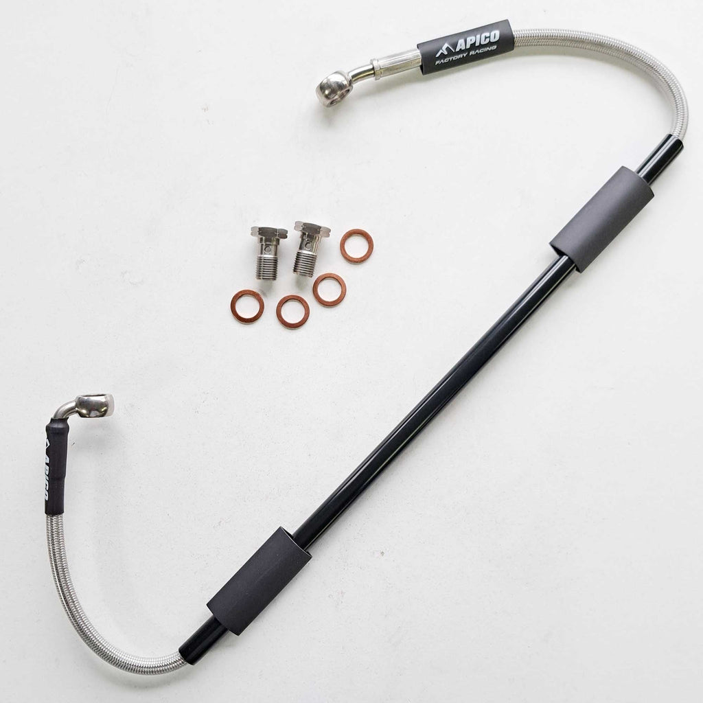 Apico - Brake Hose - Rear - KTM SX125-300 13-26, SXF 250-450 11-26, EXC/EXCF 125-500 16-26, Husqvarna TC/FC 125-450 14-26, TE/FE 125-501 14-18 & 25-26, Gas Gas MC/MCF/EX/EXF 125-450 21-23 - Black