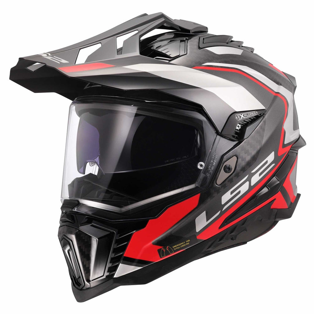 LS2 MX701 Explorer Carbon Frontier II Adventure Helmet (Black/Grey/Red)