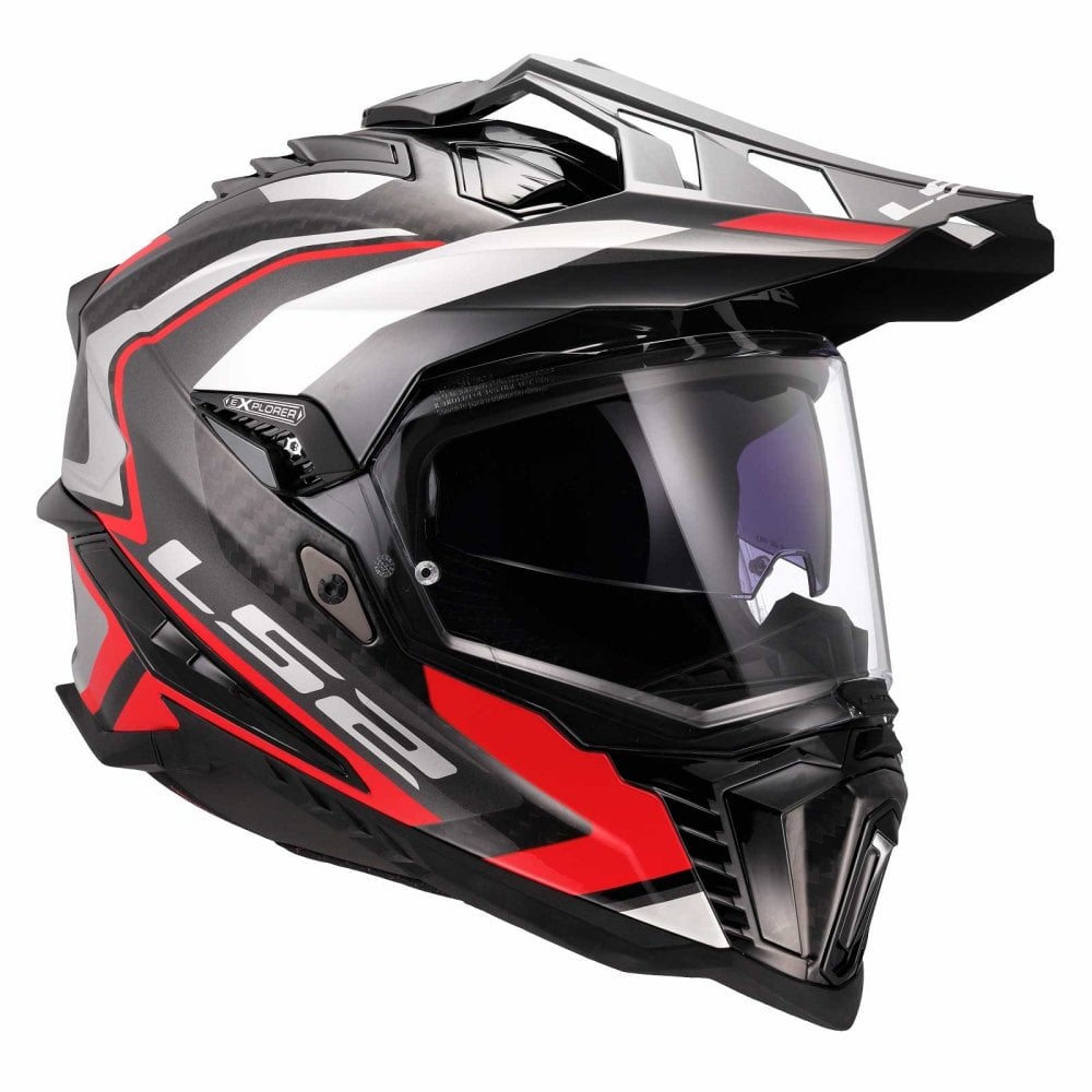 LS2 MX701 Explorer Carbon Frontier II Adventure Helmet (Black/Grey/Red)