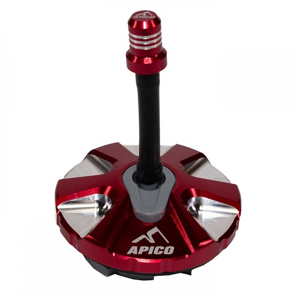 Apico - Fuel Cap w/Breather - KTM SX65 09-23, SX/SXF 125-450 07-12, EXC/EXCF 125-500 07-26, Husqvarna TC65 17-23, TE/FE 125-501 14-26, Gas Gas MC65 21-23, EC/ECF 250-500 21-26, EX/EXF 250-450 21-26 - 1/4 Turn - Red