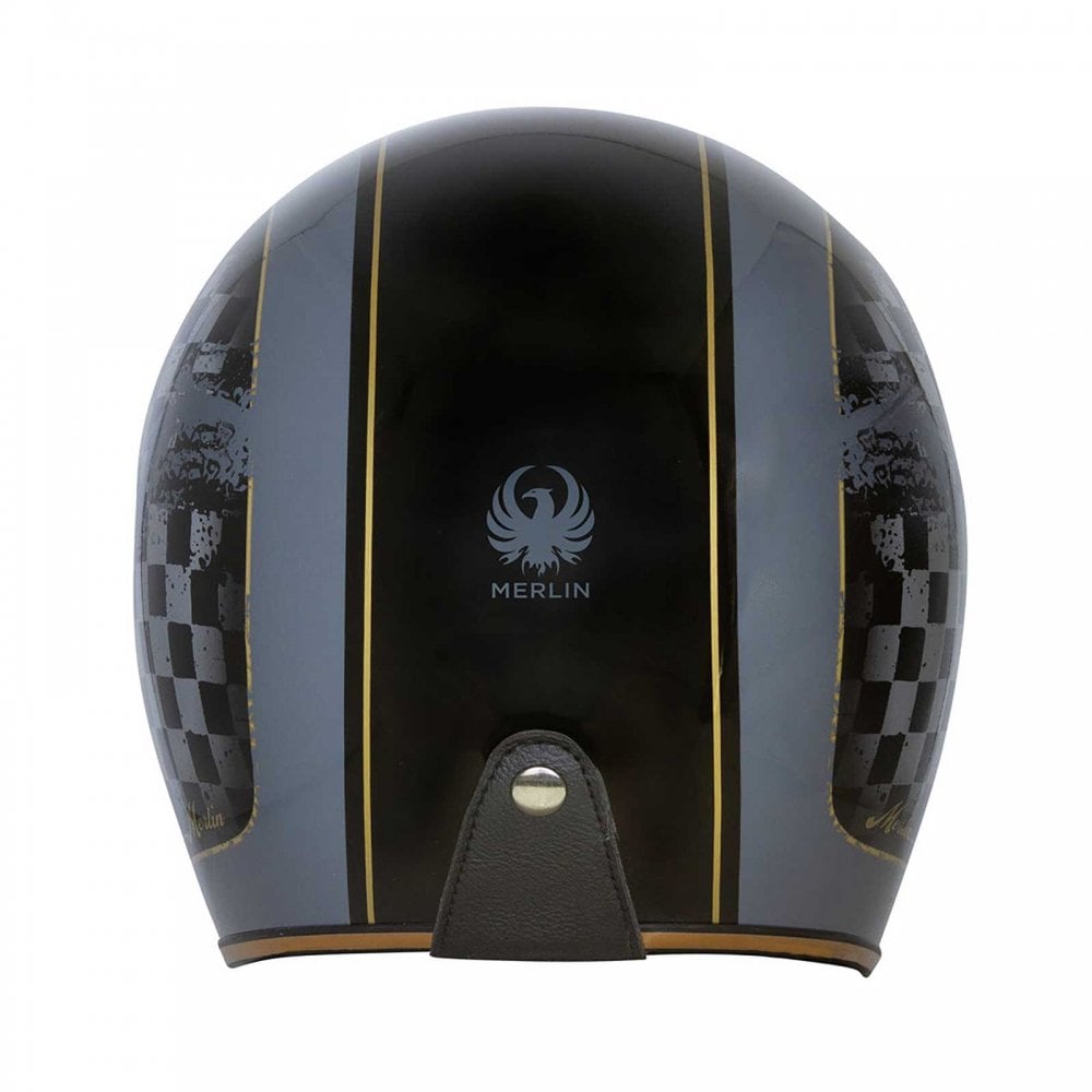 Merlin (2025) Open Face Helmet - Blackbird Jet - Racer (Gloss Grey/Black/Gold)