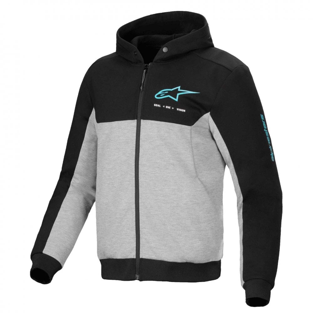 Alpinestars Chrome V2 SPORT Motorcycle Sports Jacket Hoodie (Black/Grey Heather/Turquoise)