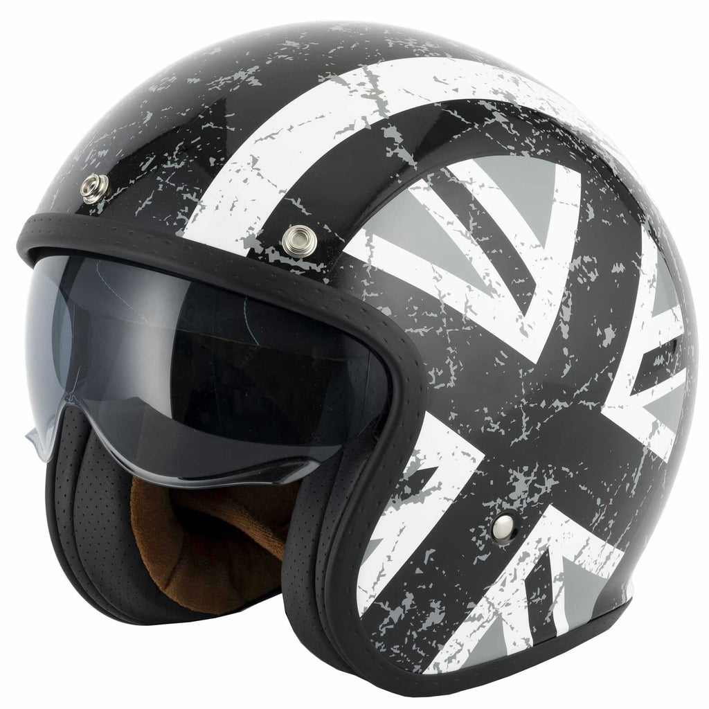 Vcan H589 Open Face Helmet inc Peak (Black Jack)