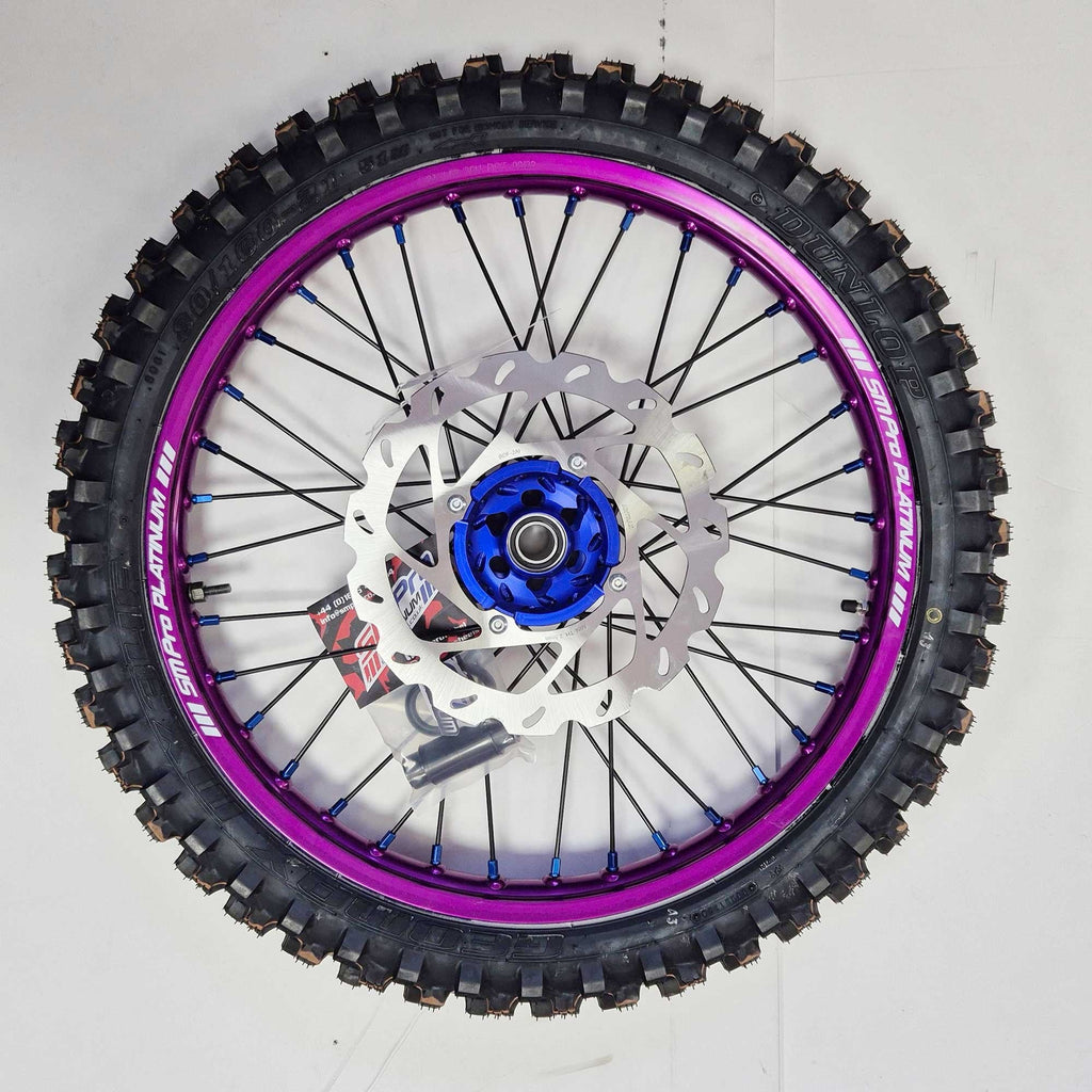 SMPro - Platinum Wheel Set - 21"/19" - KX125/250 06-08, KXF250/450 06-25 - Purple Rim/Blue Hub & Nipples