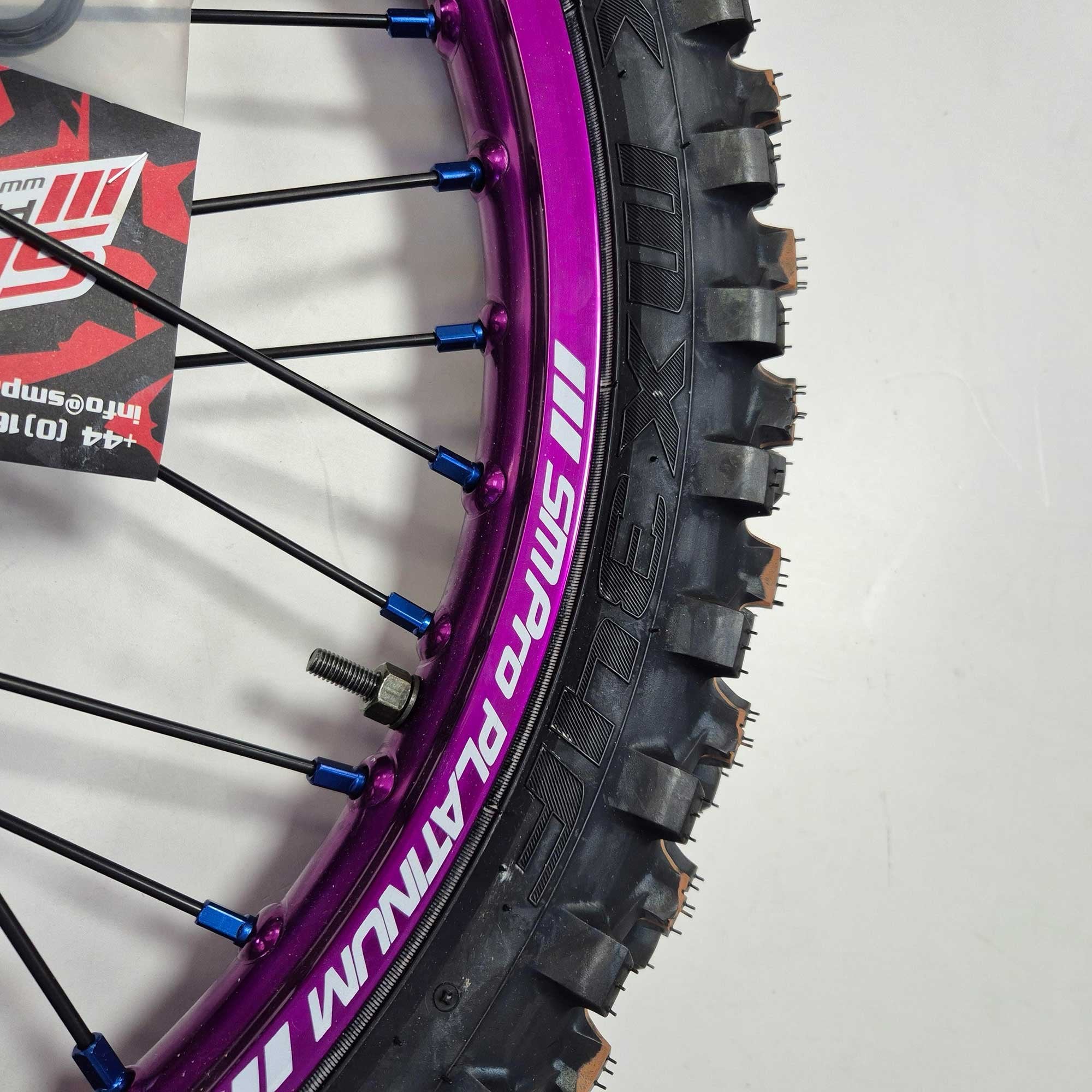 SMPro - Platinum Wheel Set - 21"/19" - KX125/250 06-08, KXF250/450 06-25 - Purple Rim/Blue Hub & Nipples