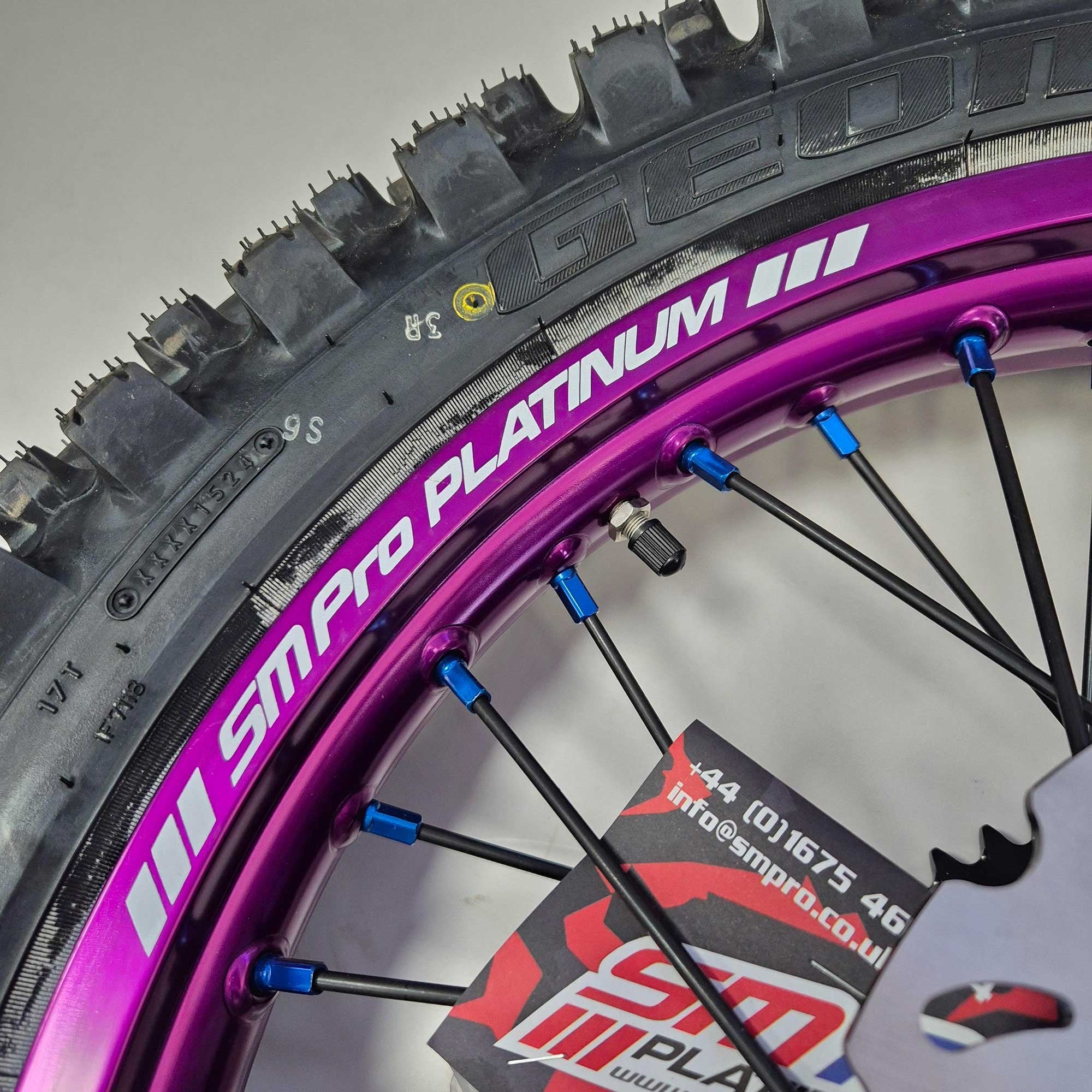 SMPro - Platinum Wheel Set - 21"/19" - KX125/250 06-08, KXF250/450 06-25 - Purple Rim/Blue Hub & Nipples