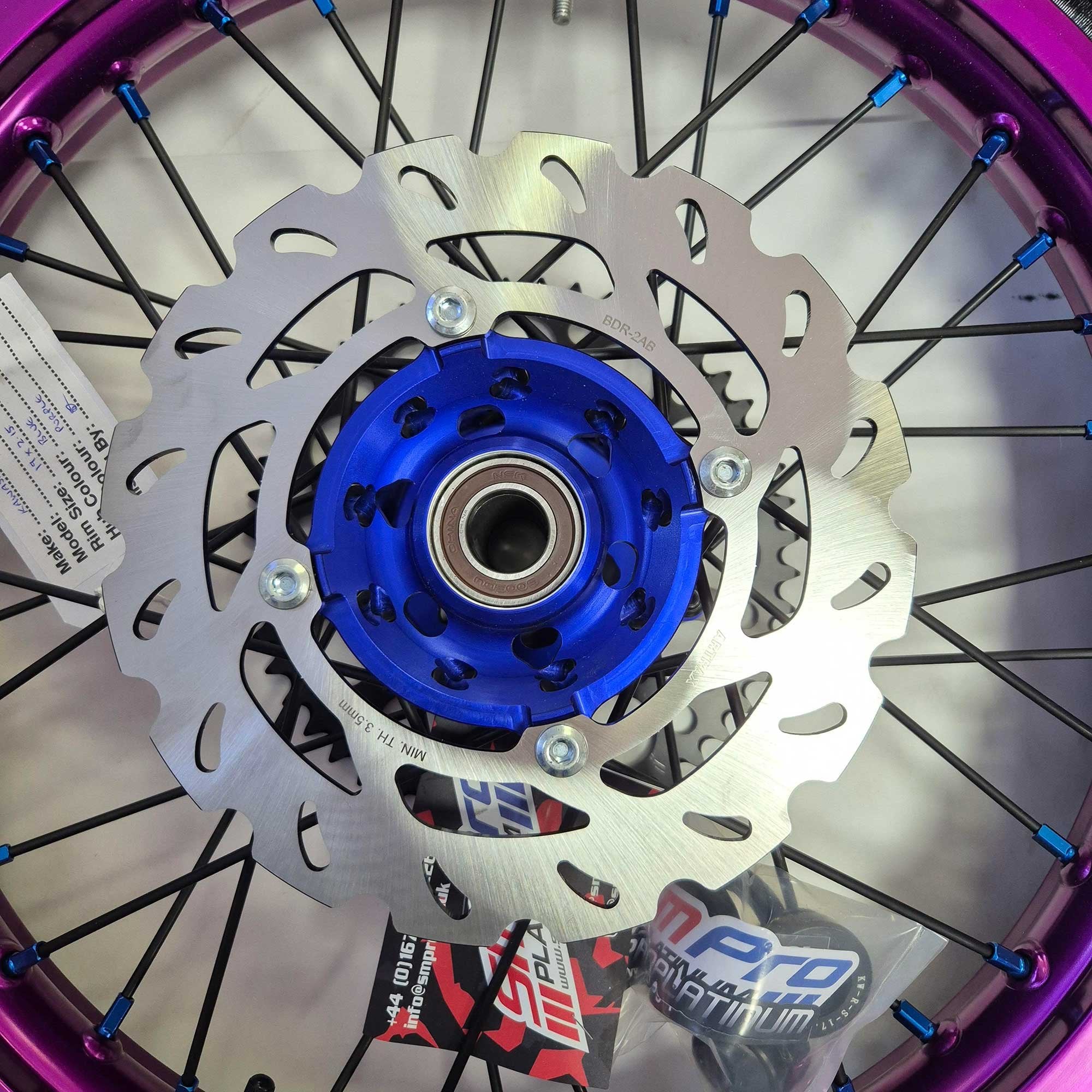 SMPro - Platinum Wheel Set - 21"/19" - KX125/250 06-08, KXF250/450 06-25 - Purple Rim/Blue Hub & Nipples