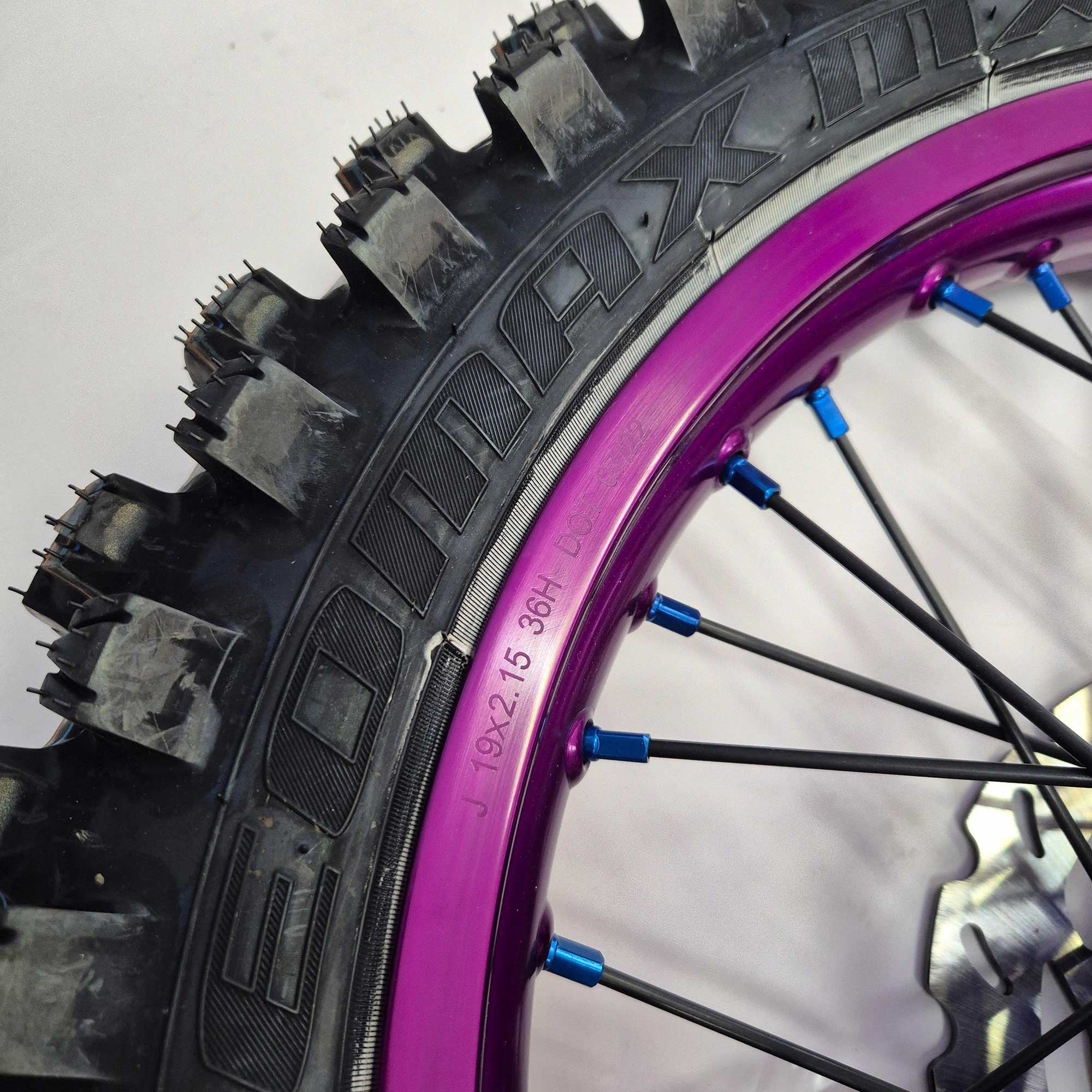SMPro - Platinum Wheel Set - 21"/19" - KX125/250 06-08, KXF250/450 06-25 - Purple Rim/Blue Hub & Nipples