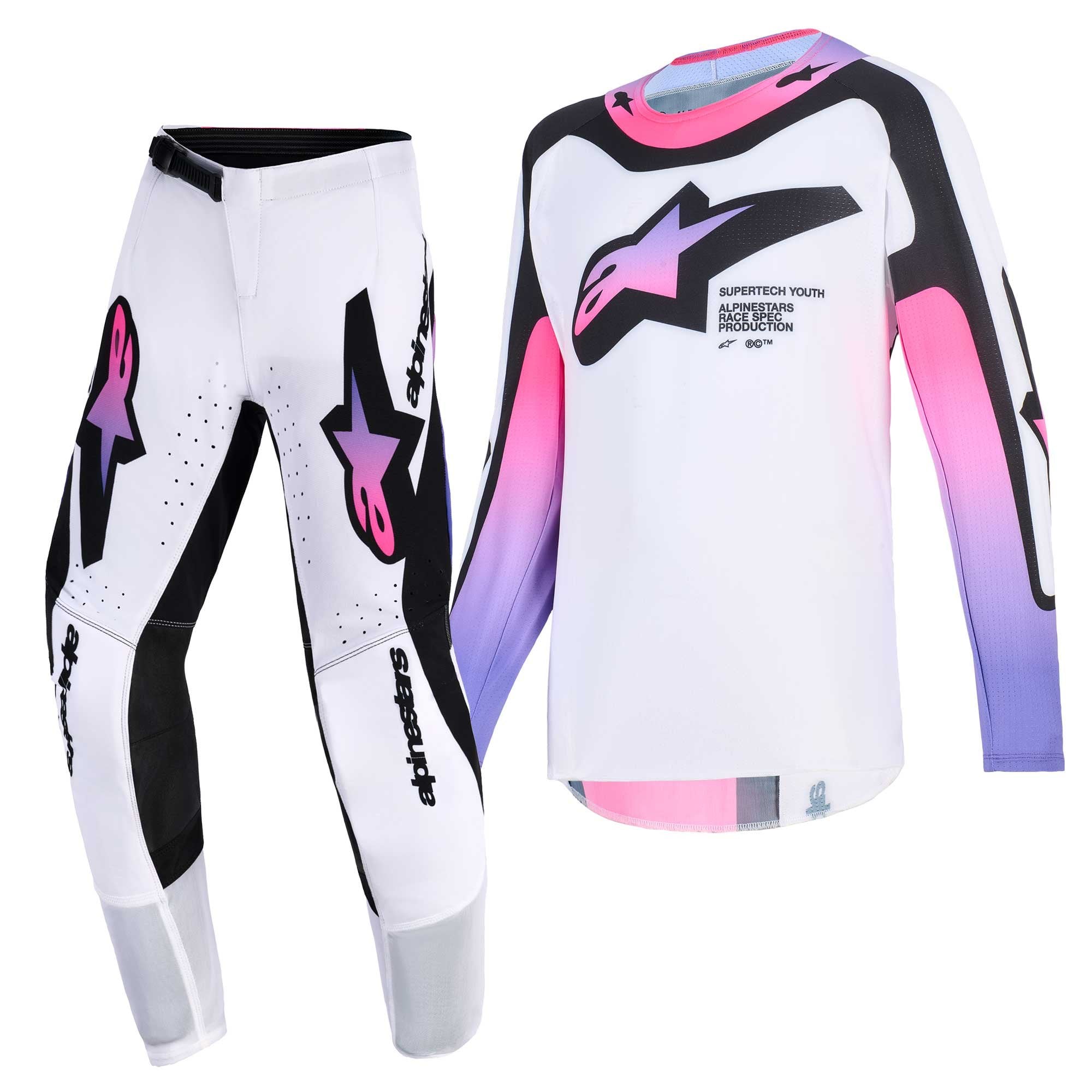 Alpinestars Youth MX Jersey & Pant Kit Deal - SuperTech VISTA (White/Purple/Black)