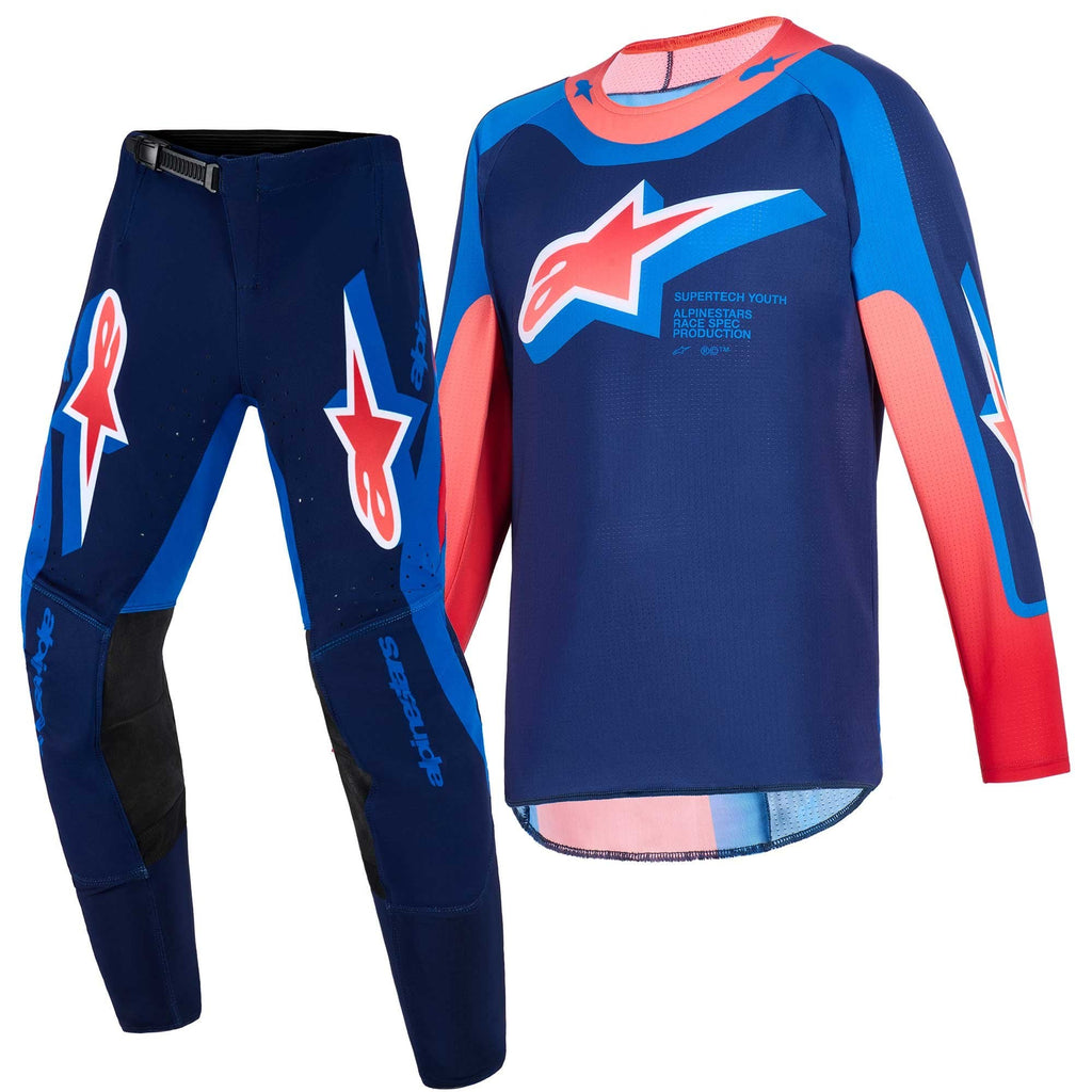 Alpinestars Youth MX Jersey & Pant Kit Deal - SuperTech VISTA (Dark Navy/Hot Coral/Cobalt)