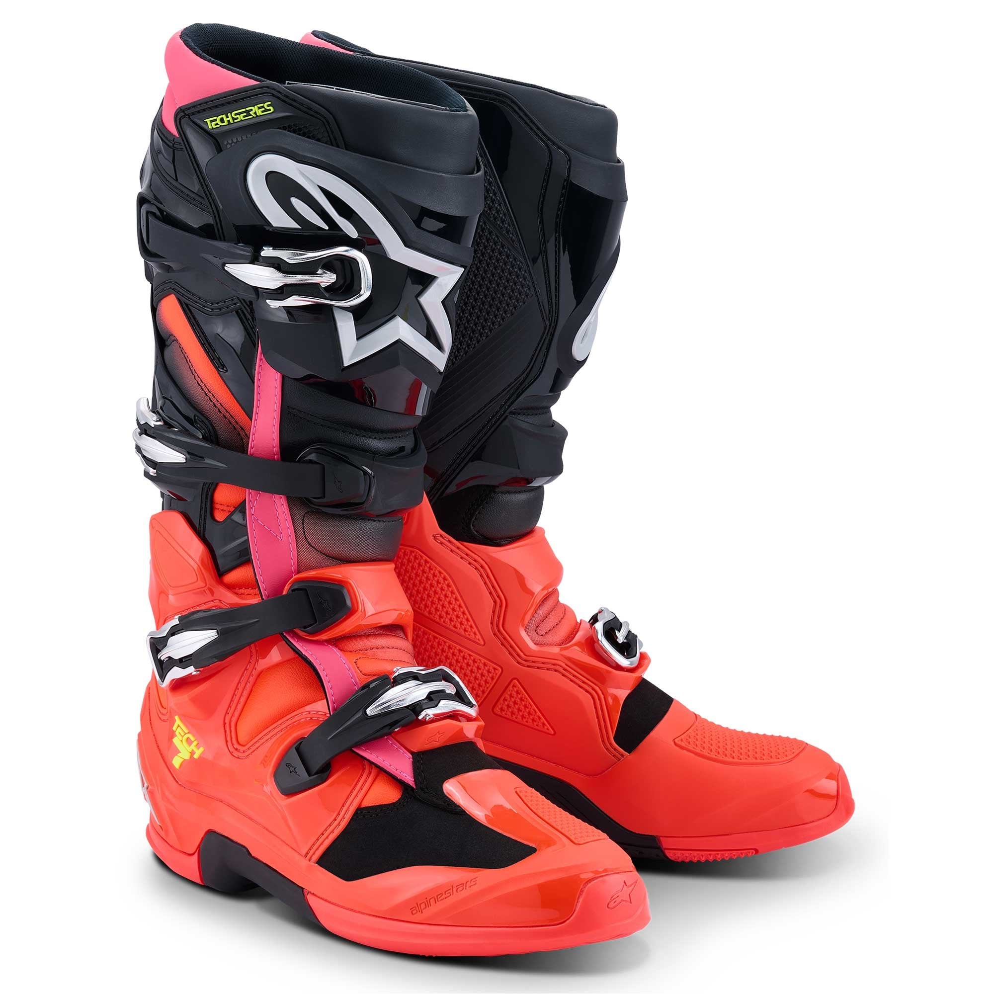 Alpinestars MX Boots - Tech 7 **NEW Model** (Black/Red Fluo/Pink Fluo)