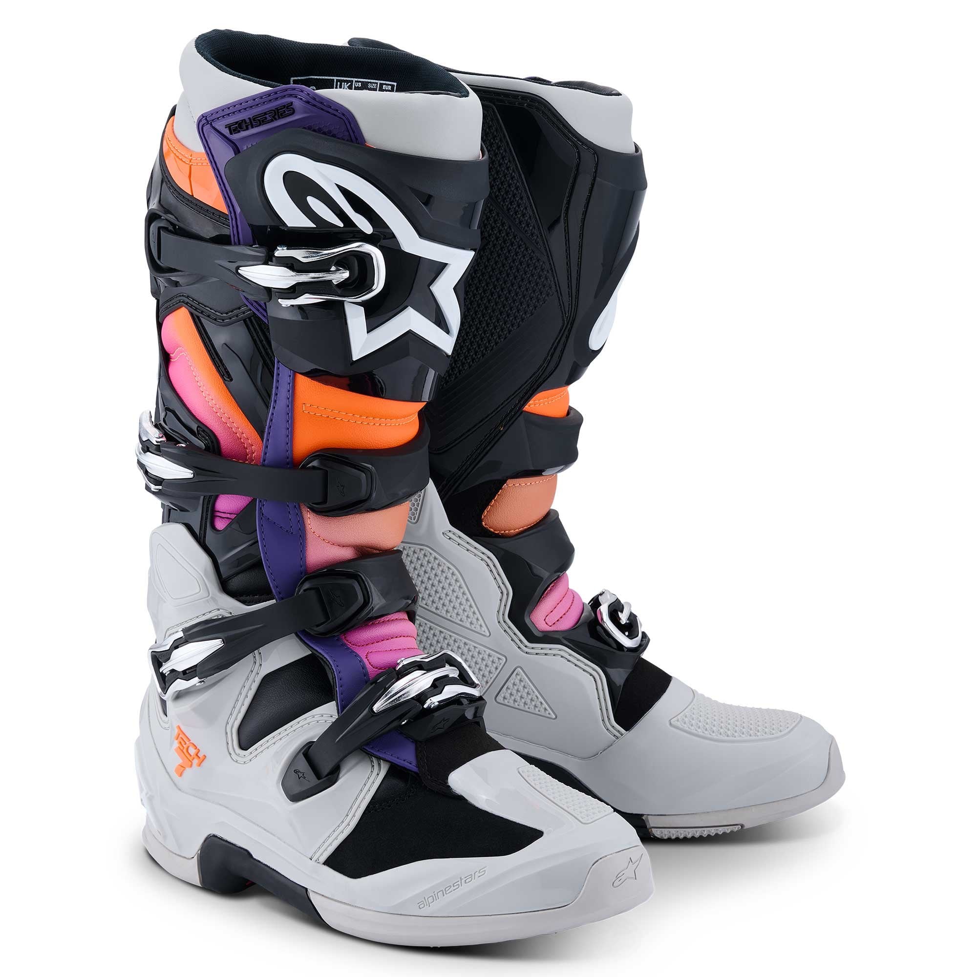 Alpinestars MX Boots - Tech 7 **NEW Model** (Black/Light Grey/Orange Fluo/Magento)