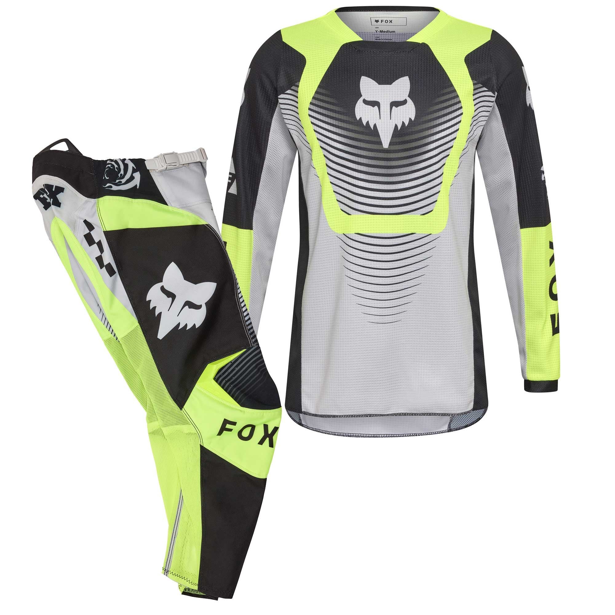 FOX Racing Youth MX Jersey & Pant Kit Deal - 180 COLLECT (Grey/Flo Yellow/Black)