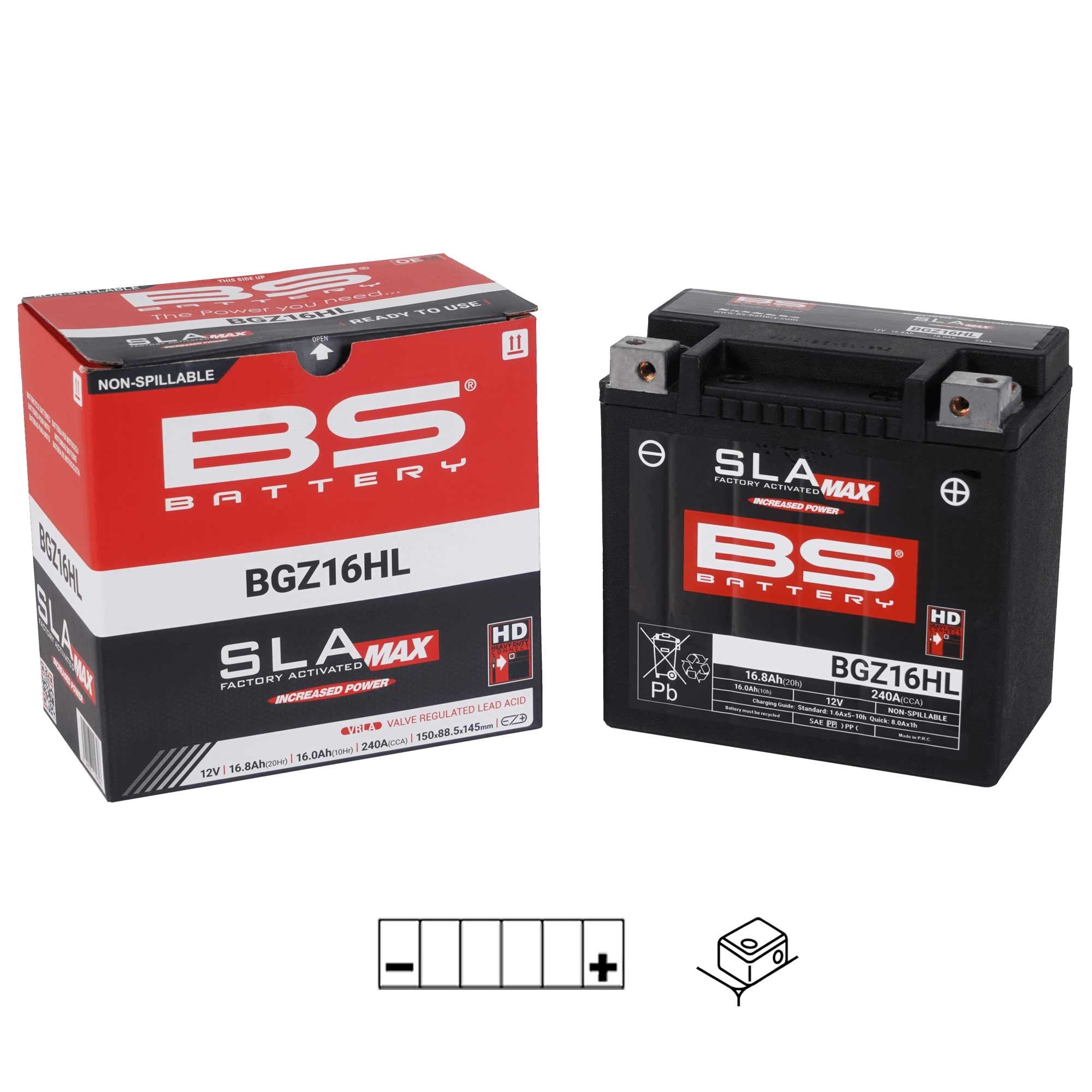 BS Battery - BGZ16HL/YTZ16L Same as (YTX14HLBS/YTX14BS/BTX14HL) (Higher Power) (HD)