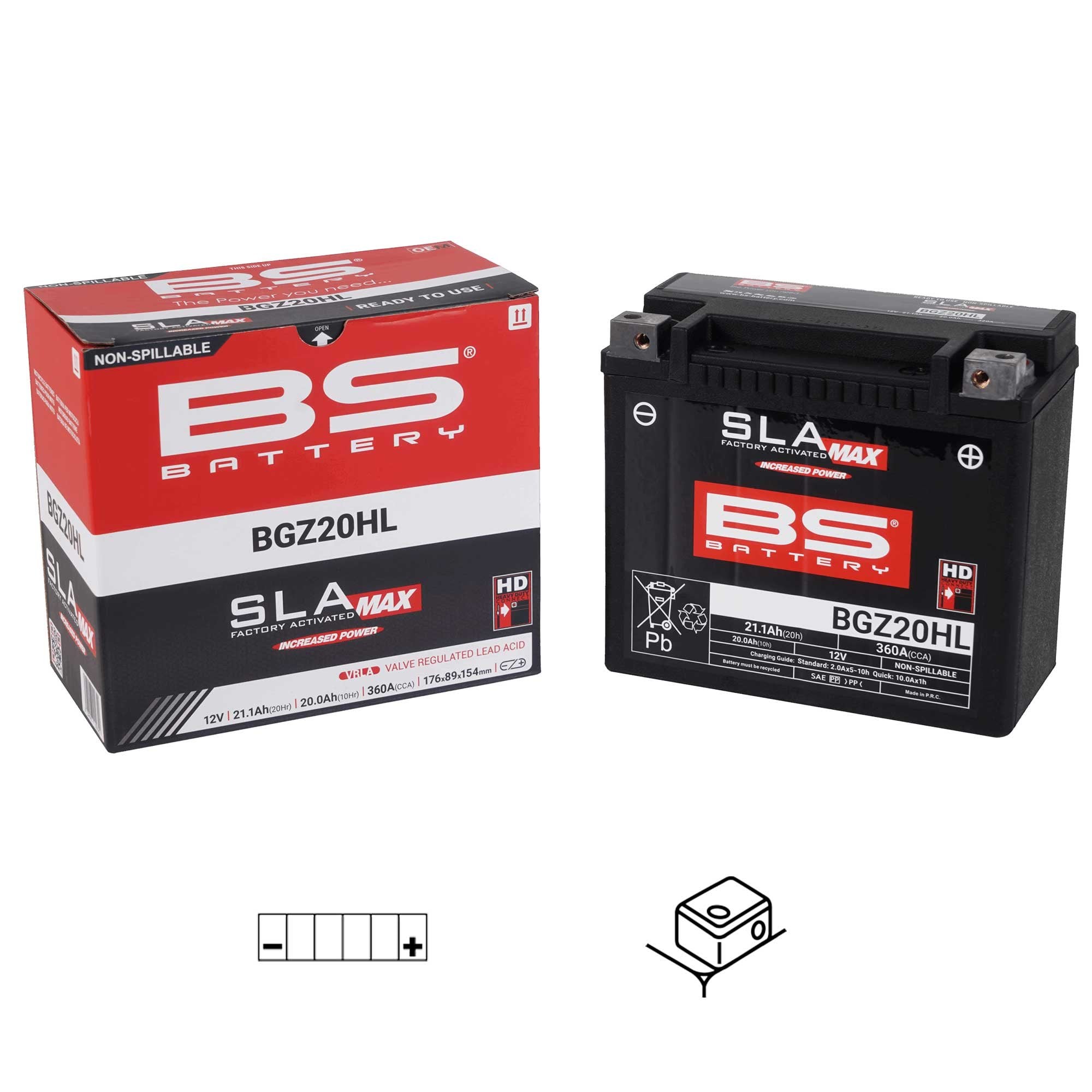 BS Battery - BGZ20HL SLA MAX (HD) (Same as YTX20HLBS/YTX20LBS/GYZ20L/GYZ20HL)