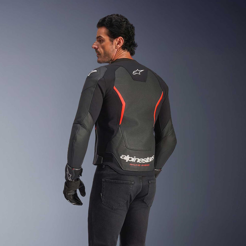 Alpinestars GP FORCE V2 Airflow Motorcycle Leather Jacket (Black/Red Fluo)