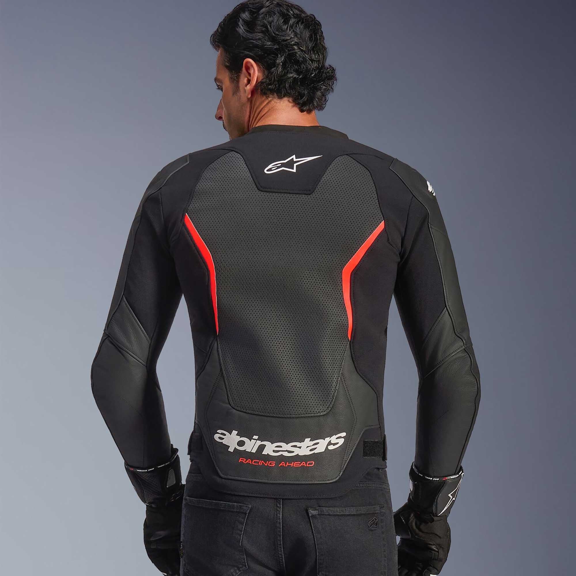 Alpinestars GP FORCE V2 Airflow Motorcycle Leather Jacket (Black/Red Fluo)