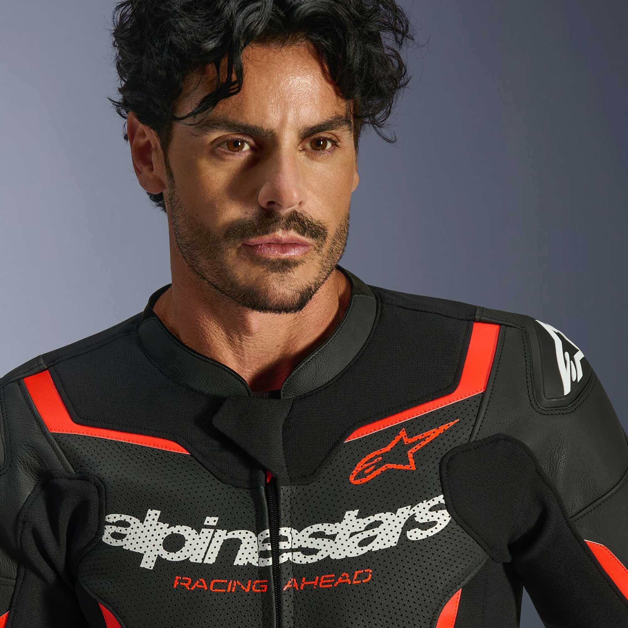 Alpinestars GP FORCE V2 Airflow Motorcycle Leather Jacket (Black/Red Fluo)
