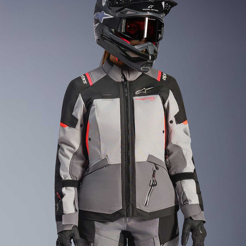 Alpinestars Women's Andes Drystar V4 Motorcycle Textile Jacket (Ice Grey/Dark Grey/Black/Coral Fluo)