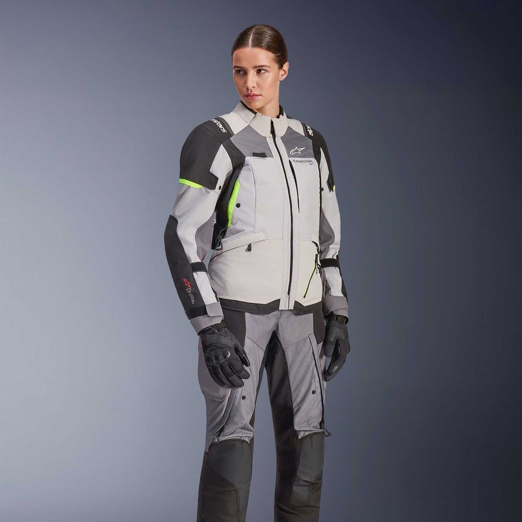 Alpinestars Women's Andes Drystar V4 Motorcycle Textile Jacket (Ice Grey/Dark Grey/Black/Yellow Fluo)