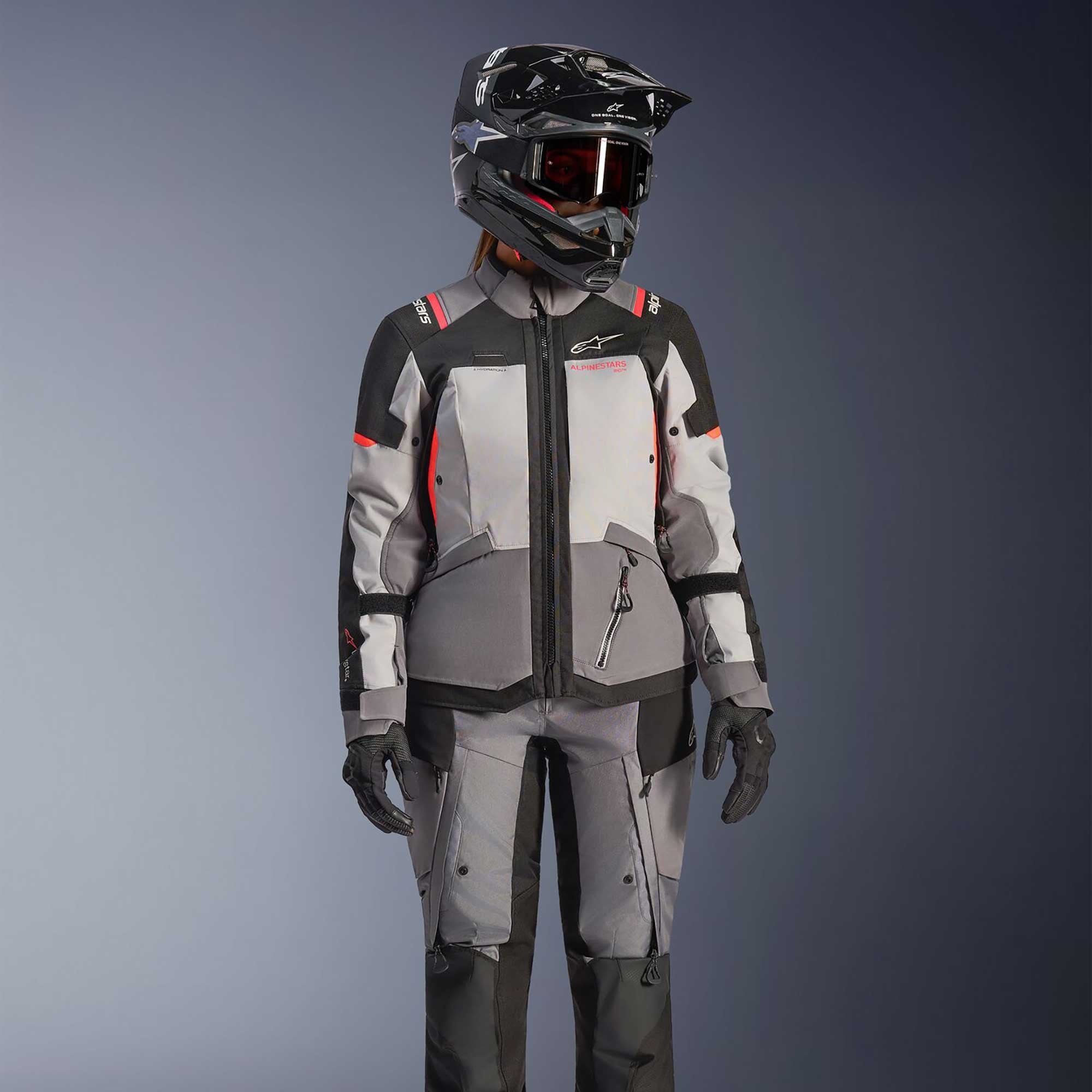 Alpinestars Women's Andes Drystar V4 Motorcycle Textile Jacket (Ice Grey/Dark Grey/Black/Coral Fluo)