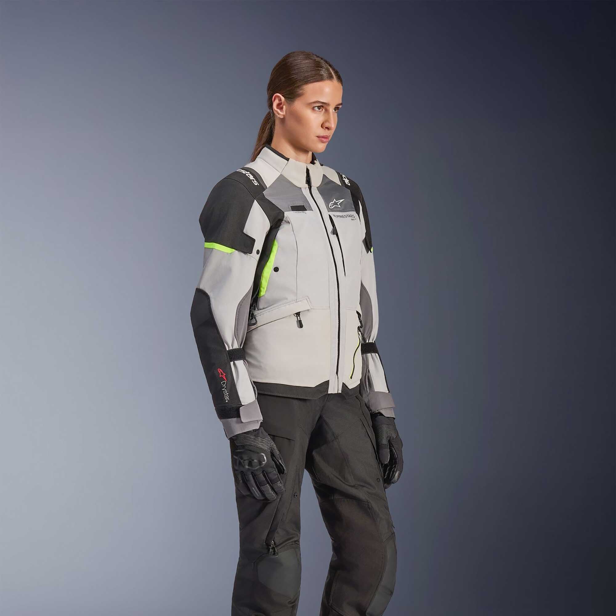 Alpinestars Women's Andes Drystar V4 Motorcycle Textile Jacket (Ice Grey/Dark Grey/Black/Yellow Fluo)
