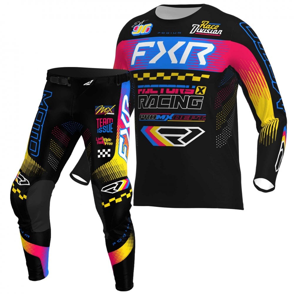 FXR (MX26) Youth MX Jersey & Pant Kit Deal - PODIUM (Black/Blue/Razz)