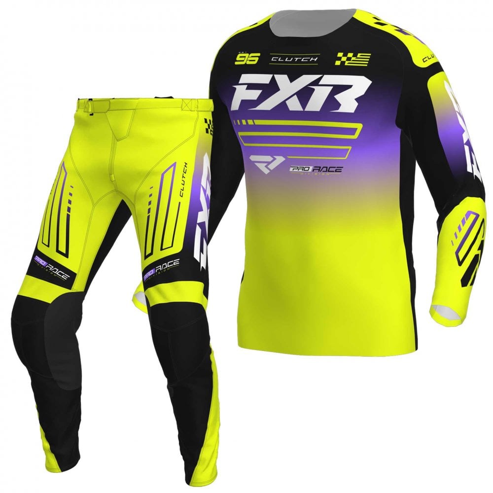 FXR (MX26) Kids MX Jersey & Pant Kit Deal - CLUTCH (Hi Vis/Black/Purple)