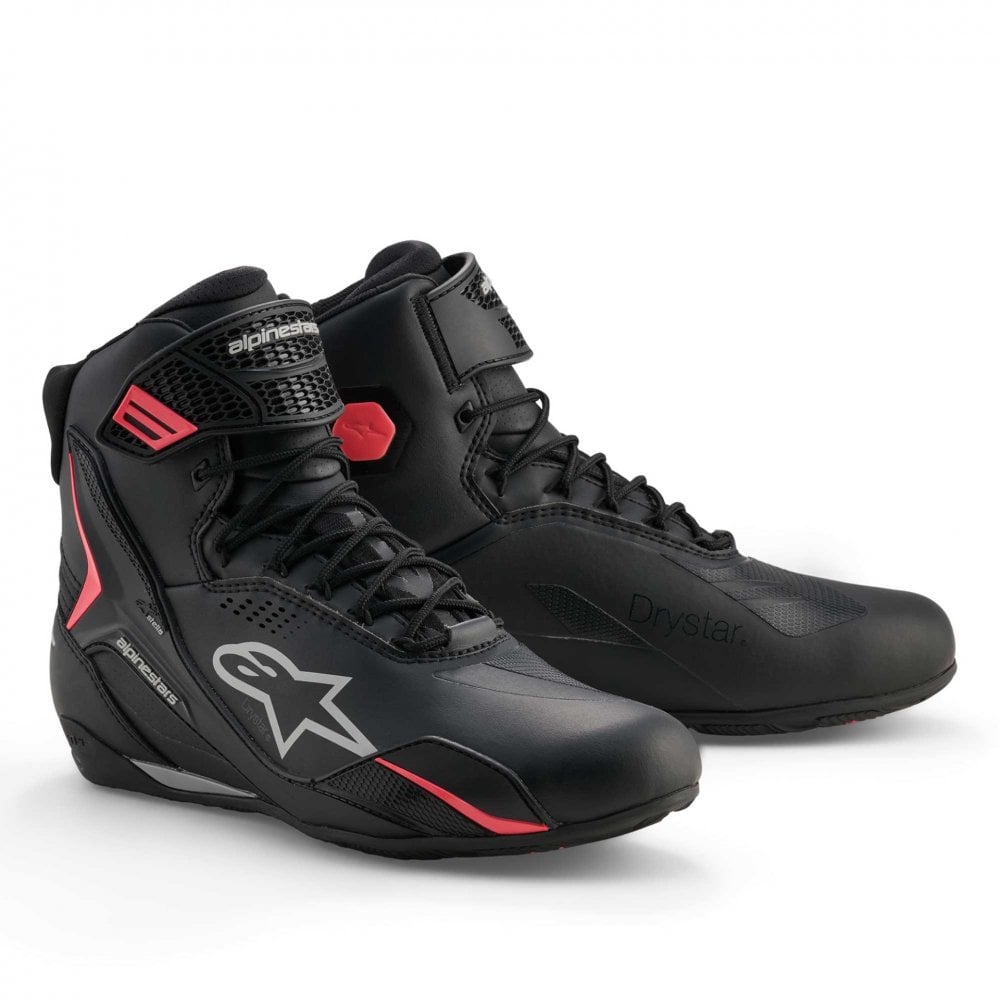 Alpinestars Women's Faster-4 DRYSTAR WP Motorcycle Riding Shoes (Black/Grey/Coral Fluo)