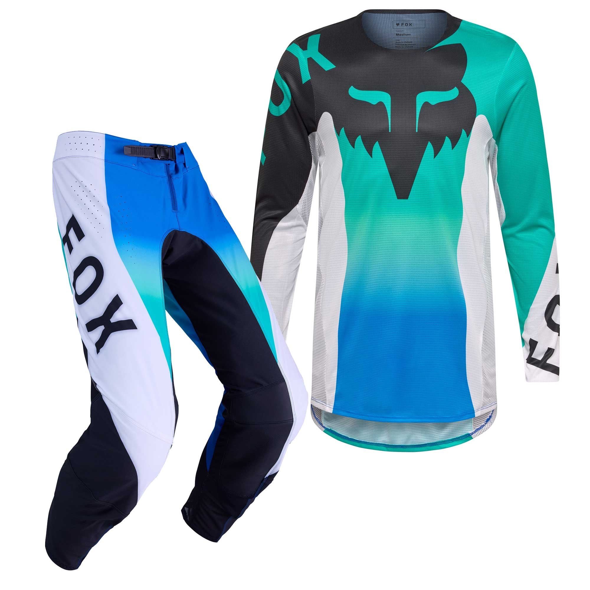 FOX Racing MX Jersey & Pant Kit Deal - FlexAir SPIRE (Aqua/Blue/Black/White)