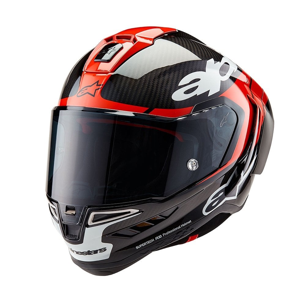 Alpinestars Motorcycle Race Helmet - Supertech S-R10 ELEMENT (Black Carbon/Bright Red/White Gloss)
