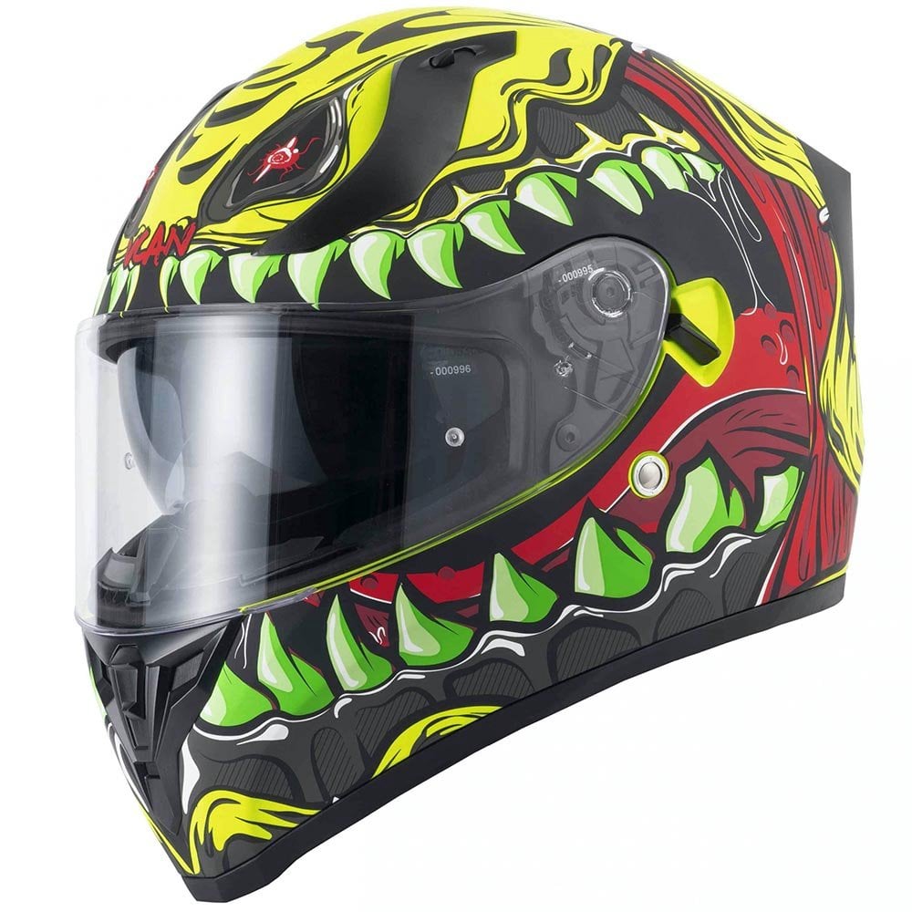 Vcan H128 Titan Motorcycle Helmet (Wild Yellow/Red)