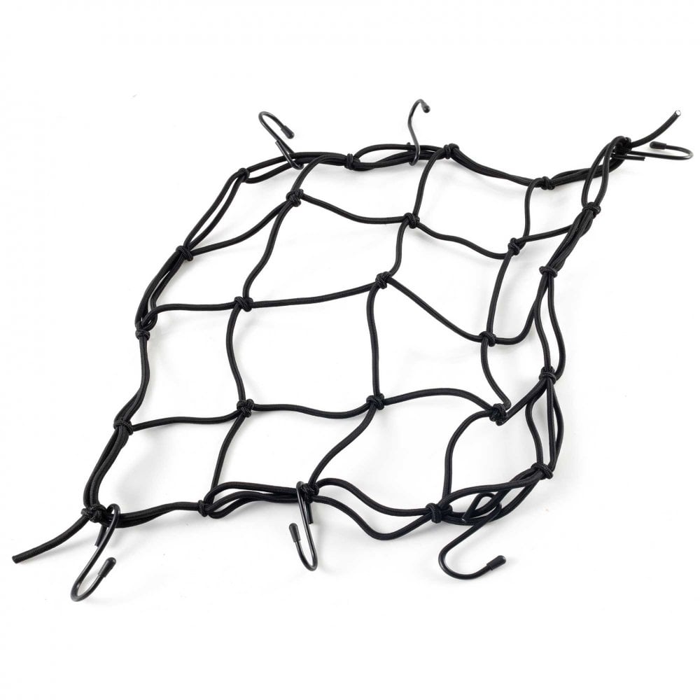 RIDERR Motorcycle Cargo Net - 30x30cm (Relaxed) | 6x Steel Hooks | Great for securing your luggage (Black)