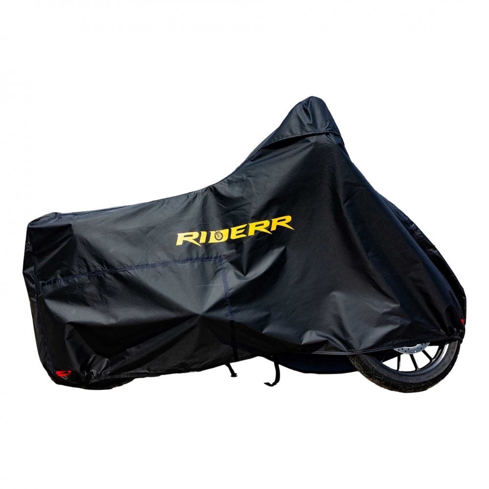 RIDERR Motorcycle Cover - Hurricane Premium All Weather |300d Oxford Fabric | UV Resistant | Fleece Linner | Chain loop Holes | Elasticated Base + Strap