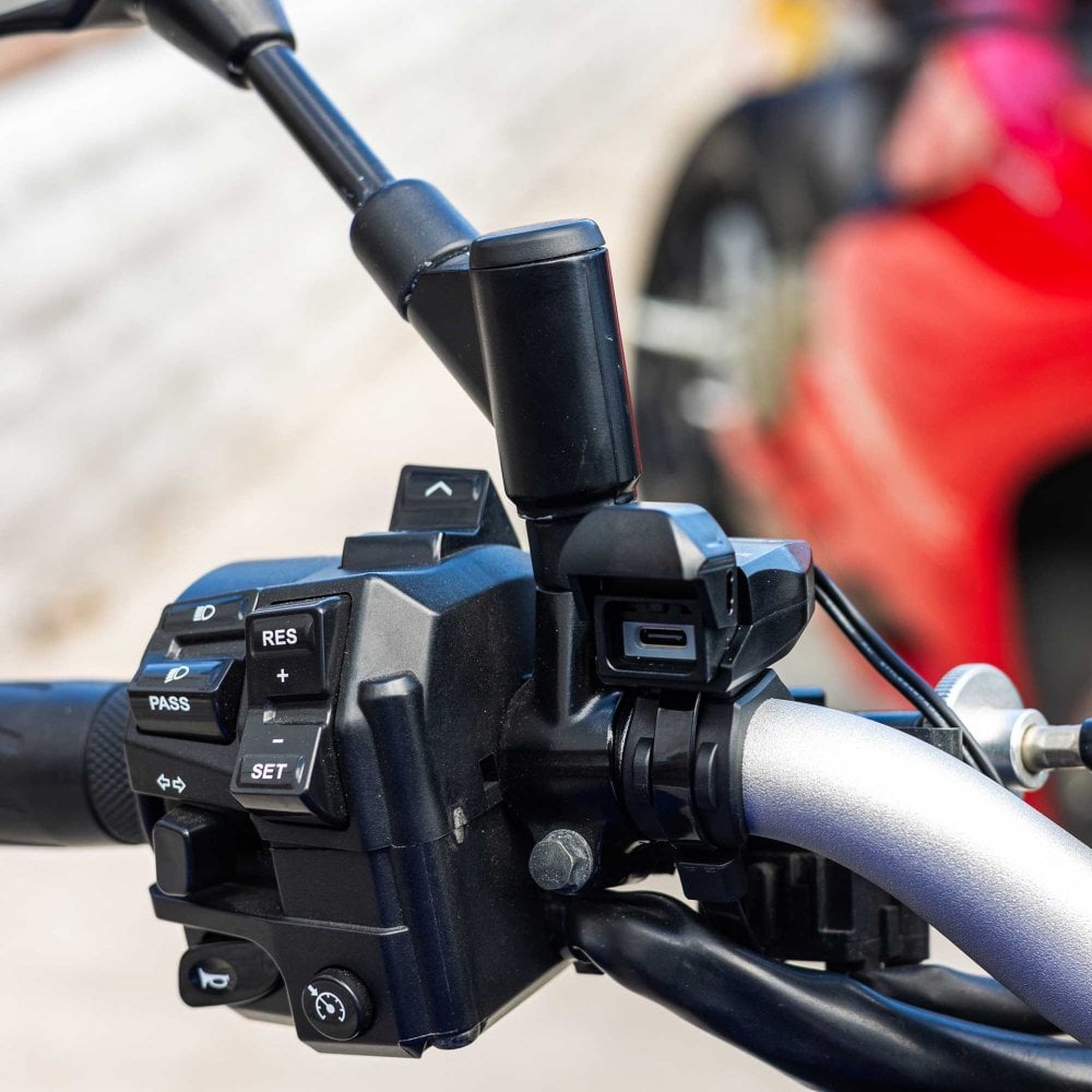 RIDERR Motorcycle USB Handlebar Charger - SAE Input to USB-C Output | 1.7m Cable | 5v 9v 12v | 3A 2A 1.5A