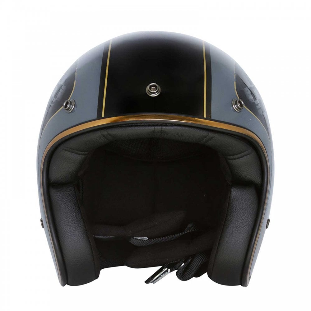 Merlin (2025) Open Face Helmet - Blackbird Jet - Racer (Gloss Grey/Black/Gold)