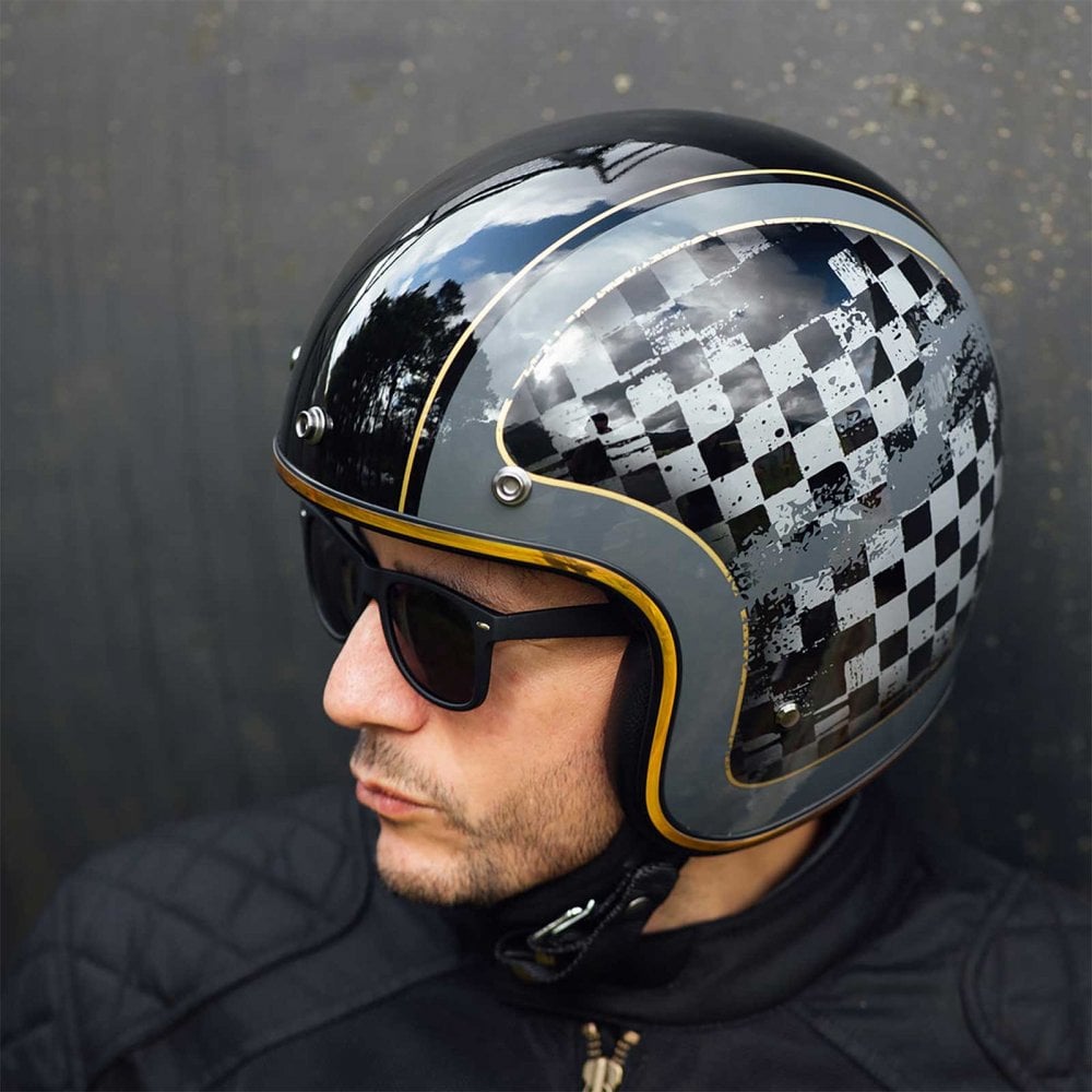 Merlin (2025) Open Face Helmet - Blackbird Jet - Racer (Gloss Grey/Black/Gold)