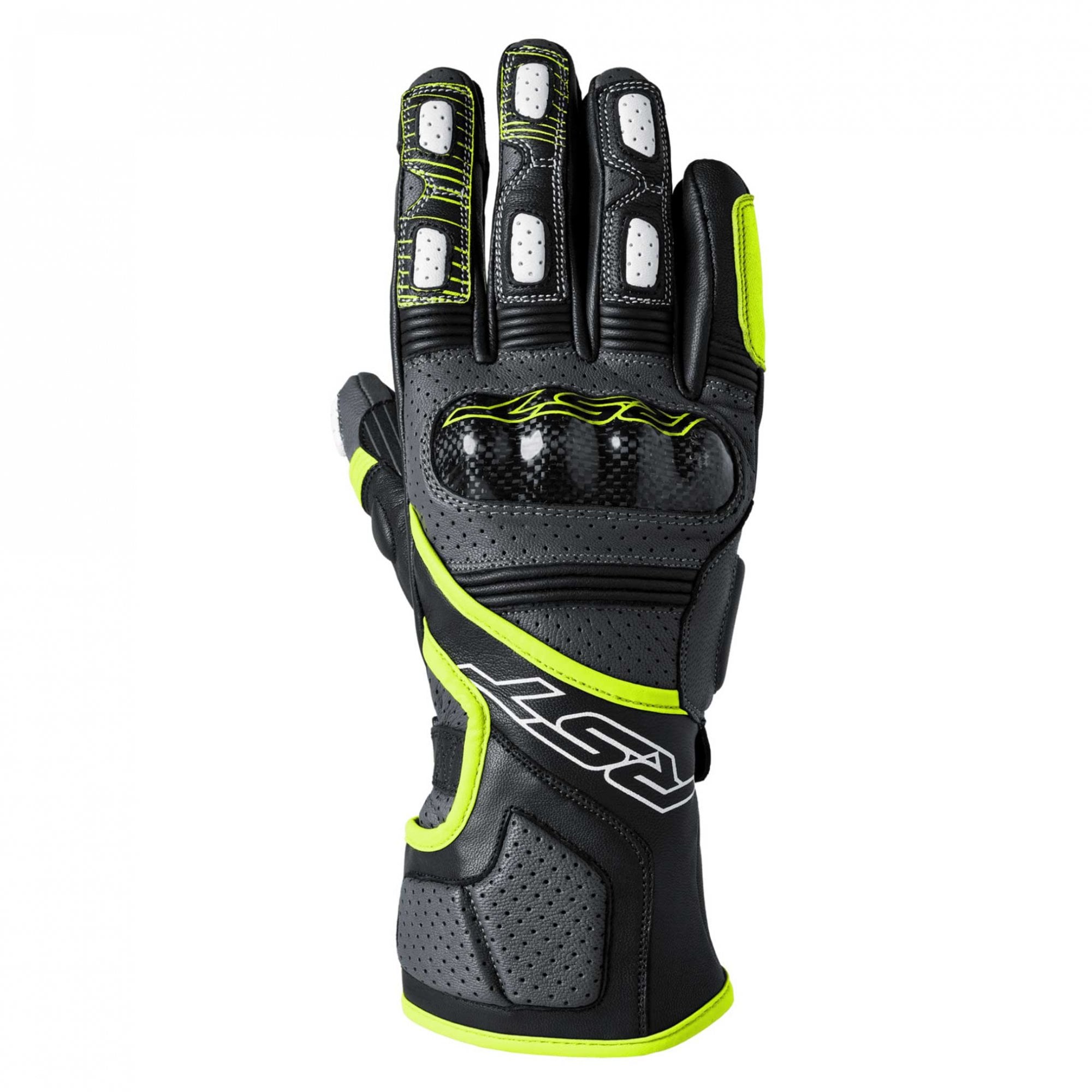 RST Motorcycle Road | Sports Leather Gloves - Fulcrum CE (Grey/Fluo Yellow/Black)