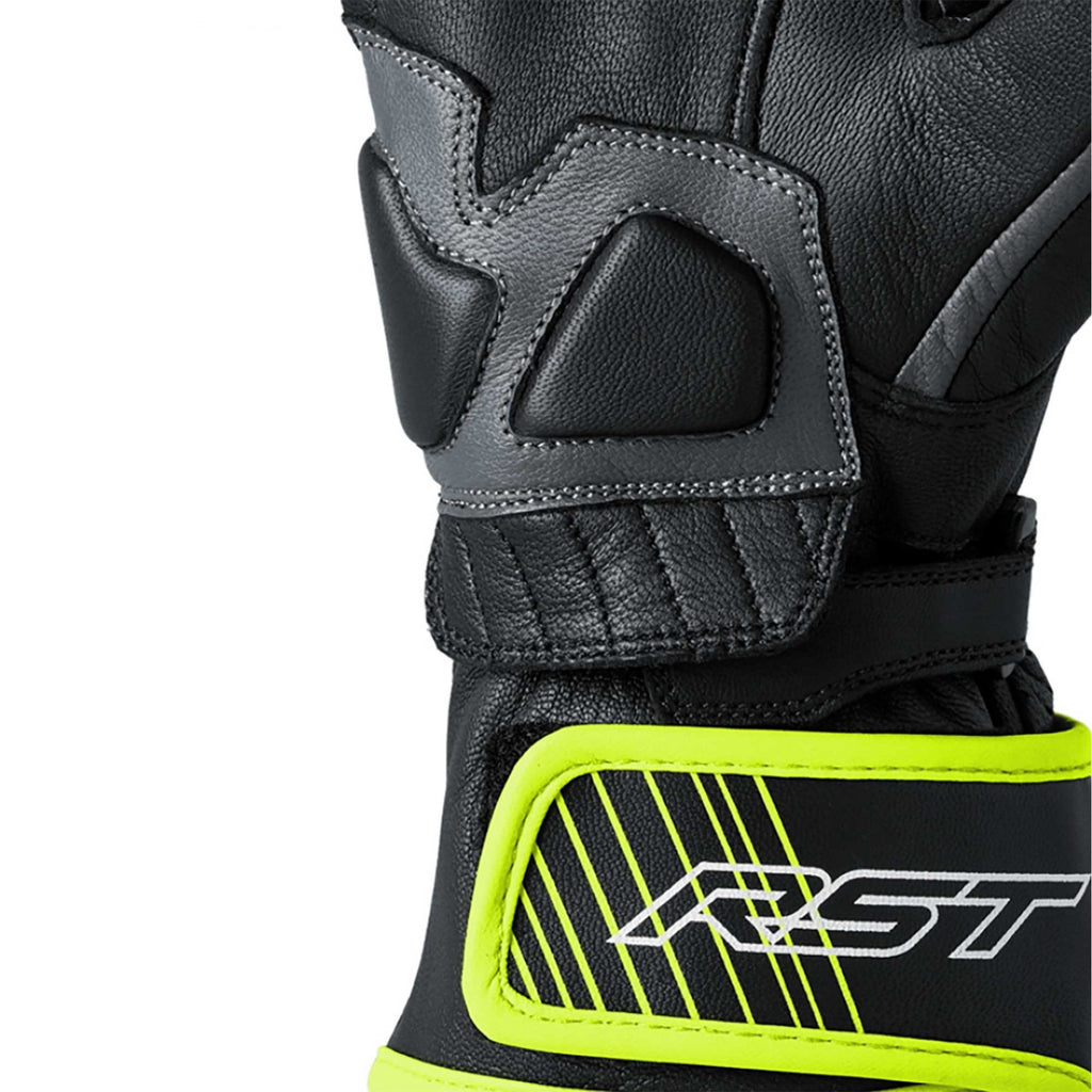 RST Motorcycle Road | Sports Leather Gloves - Fulcrum CE (Grey/Fluo Yellow/Black)