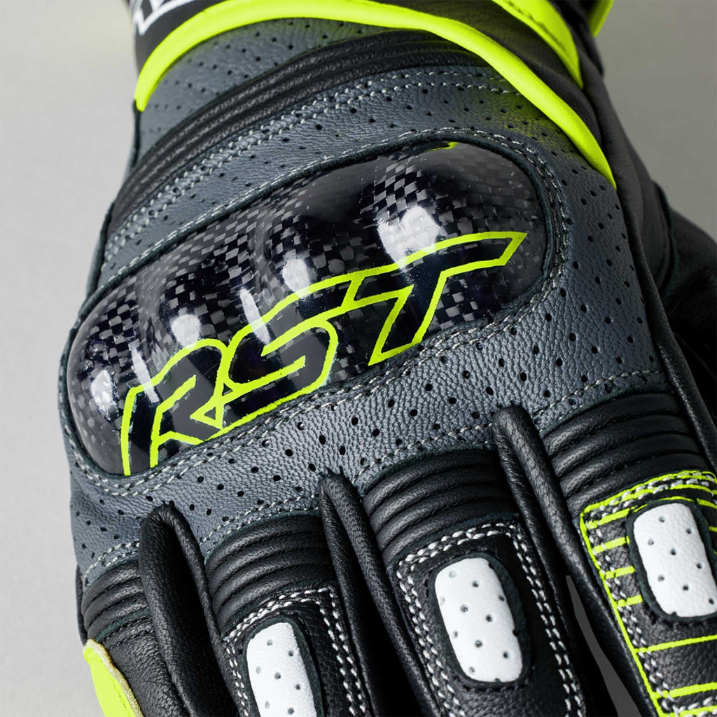 RST Motorcycle Road | Sports Leather Gloves - Fulcrum CE (Grey/Fluo Yellow/Black)